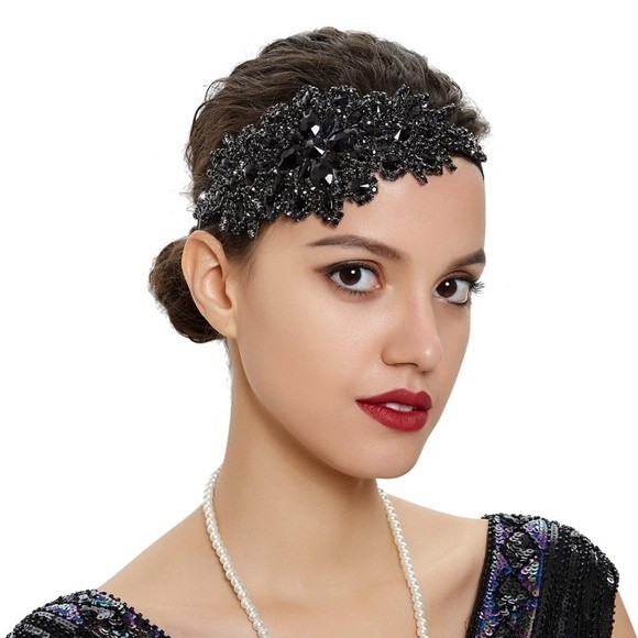 RHINESTONE Beaded 1920s Great Gatsby Vintage Bride Headpiece Flapper Headband - Picture 3 of 7